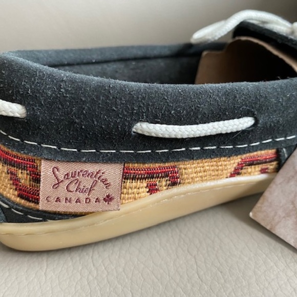 Laurentian Chief moccasin slippers L7 suede leather black aztec inspired - Picture 11 of 16